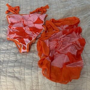 Orange Floral Women's Swimsuit Set